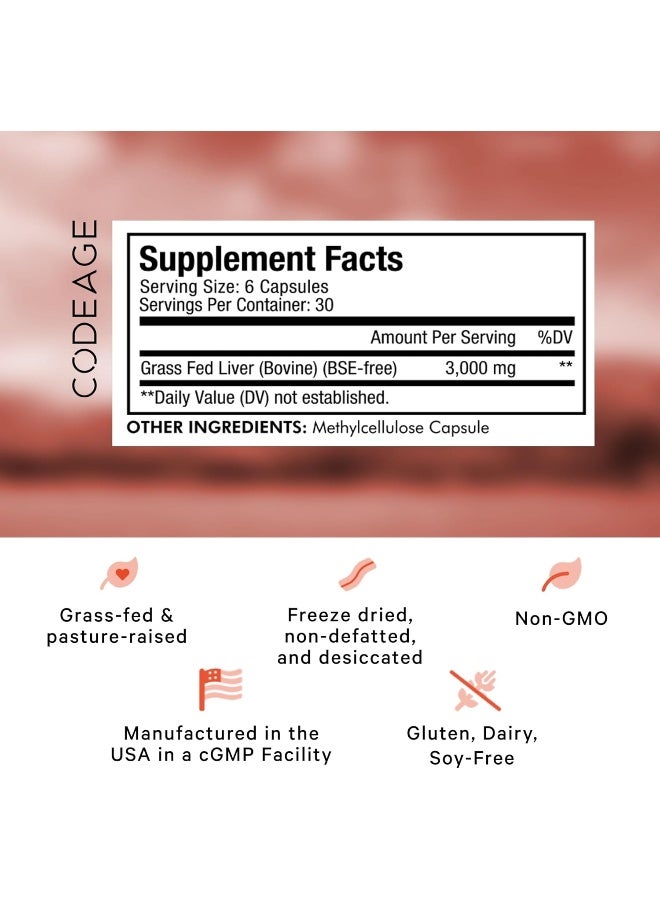 Codeage Grass Fed Beef Liver Supplement - Freeze Dried, Non-Defatted, Desiccated Beef Liver Glandulars Bovine Pills– Liver Health Foods Meat – Argentina Beef Vitamins For Liver - Non-GMO -180 Capsules - Image 2